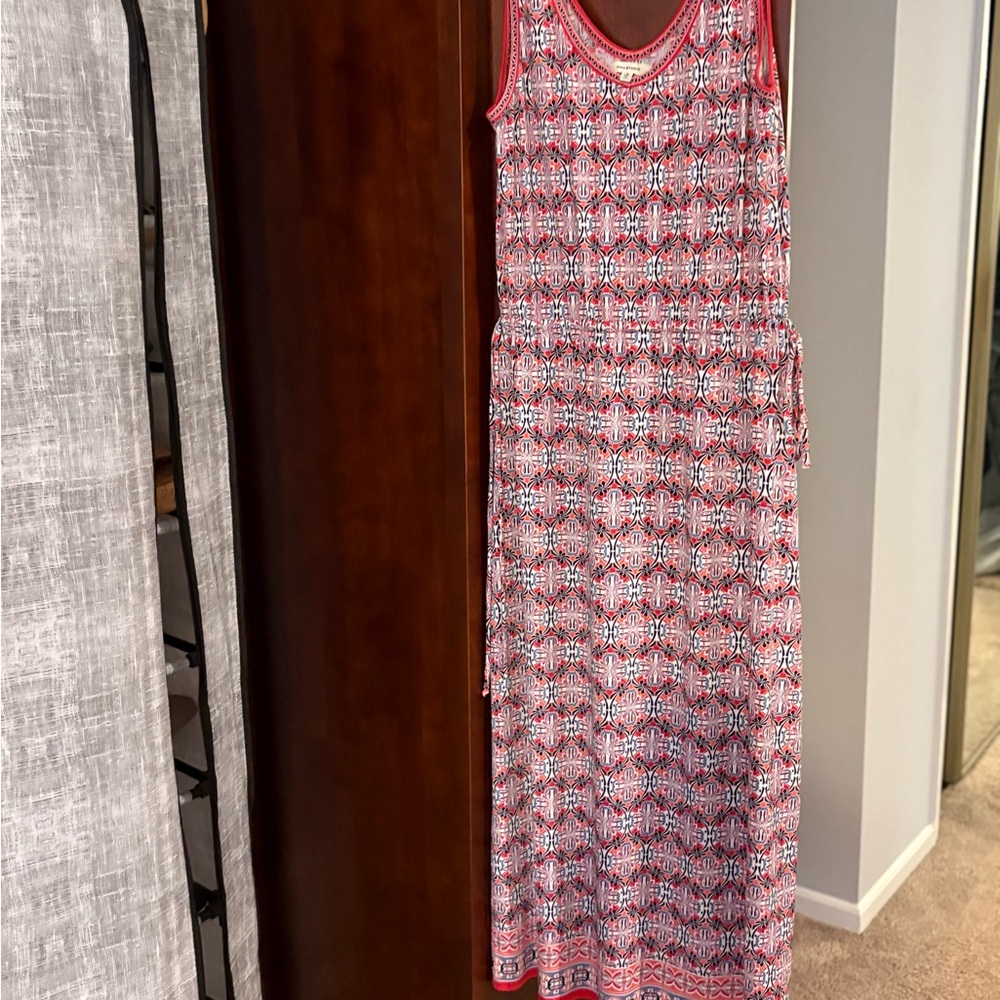 Tommy Hilfiger Coral and White Geometric Maxi Dress